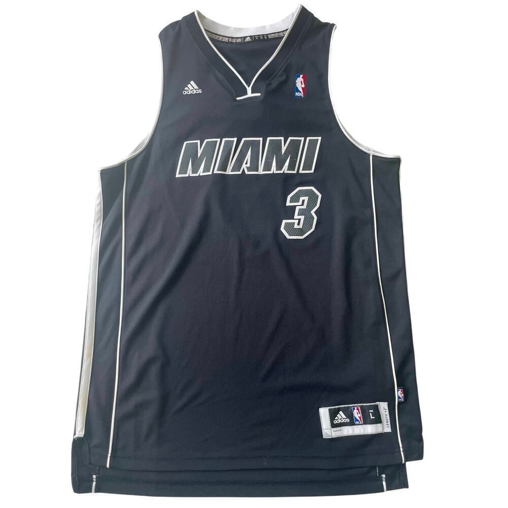 ADIDAS NBA MIAMI HEAT JERSEY DWYANE WADE SPECIAL EDITION BLACK OUT STITCHED SZ L